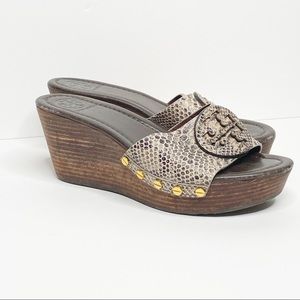 Tory Burch Patti Snakeskin Wedge Sandal 7.5